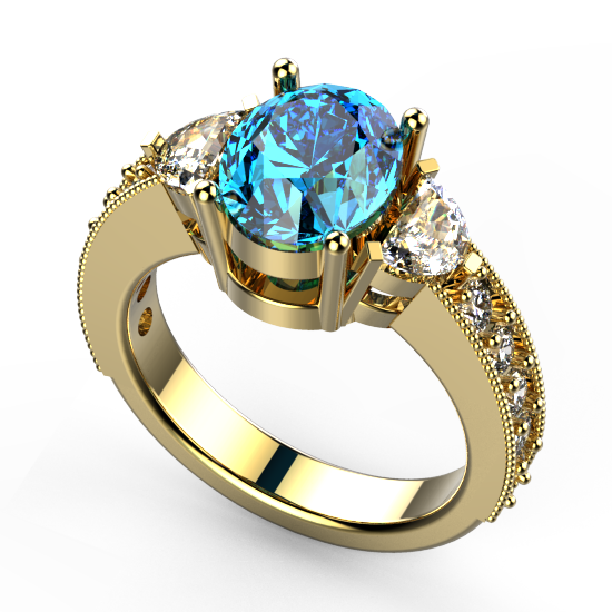9ct Gold Two Colour Blue Topaz And Diamond Ring - D8460 | F.Hinds Jewellers
